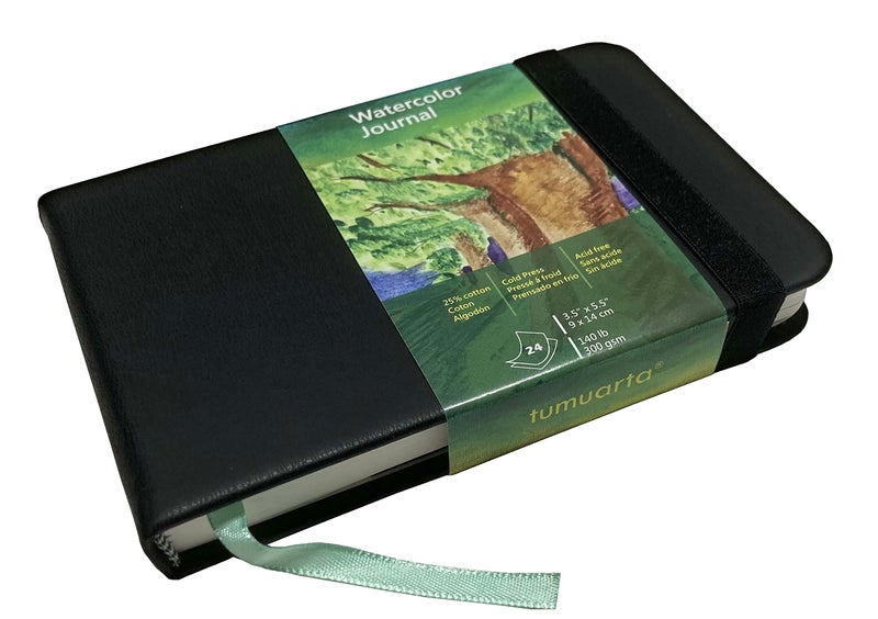 tumuarta Watercolor Journal 35x55 140 LB 300 GSM Cotton Paper Cold Press 24 Sheets 48 Pages Watercolor Paper Sketchbooks for Use As Travel Notebook Mixed Media Pad On The Go