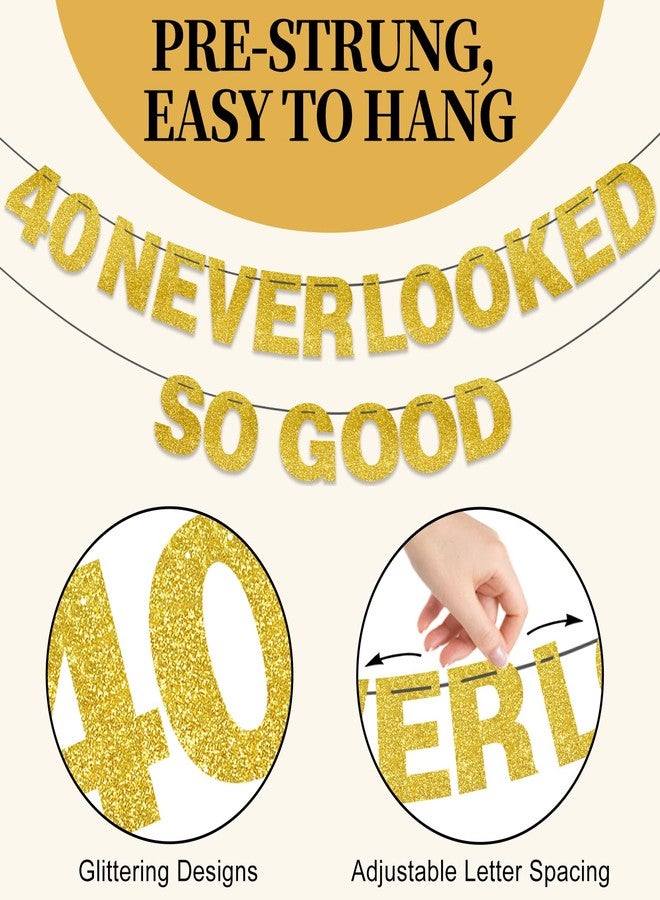 Uiorgui 40th Birthday Decorations for Men Women, Black Gold 40 Never Looked So Good Banner 40 Foil Balloons Happy 40th Birthday Party Supplies 9 PCS - Image 3