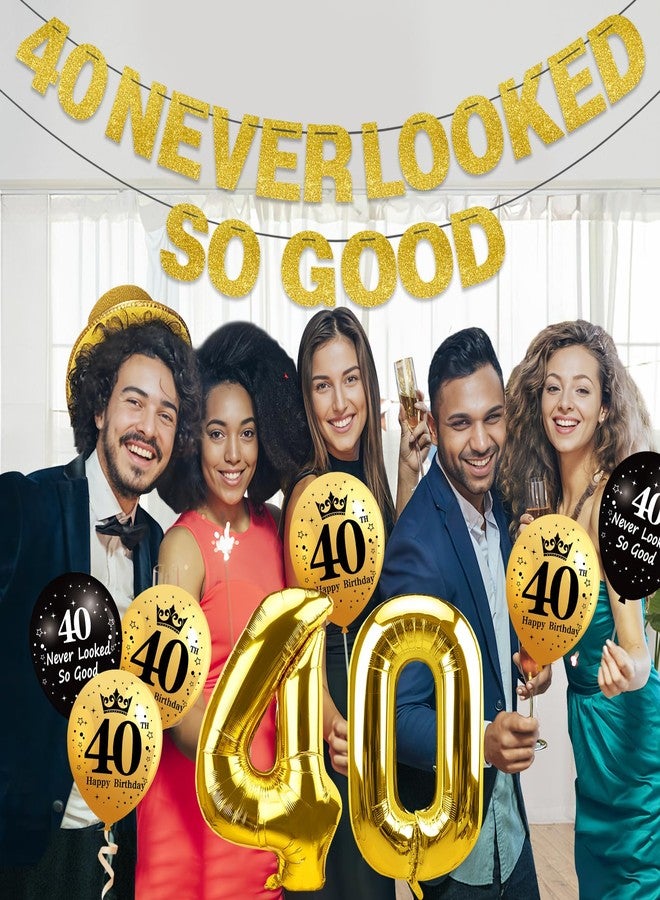 Uiorgui 40th Birthday Decorations for Men Women, Black Gold 40 Never Looked So Good Banner 40 Foil Balloons Happy 40th Birthday Party Supplies 9 PCS - Image 5