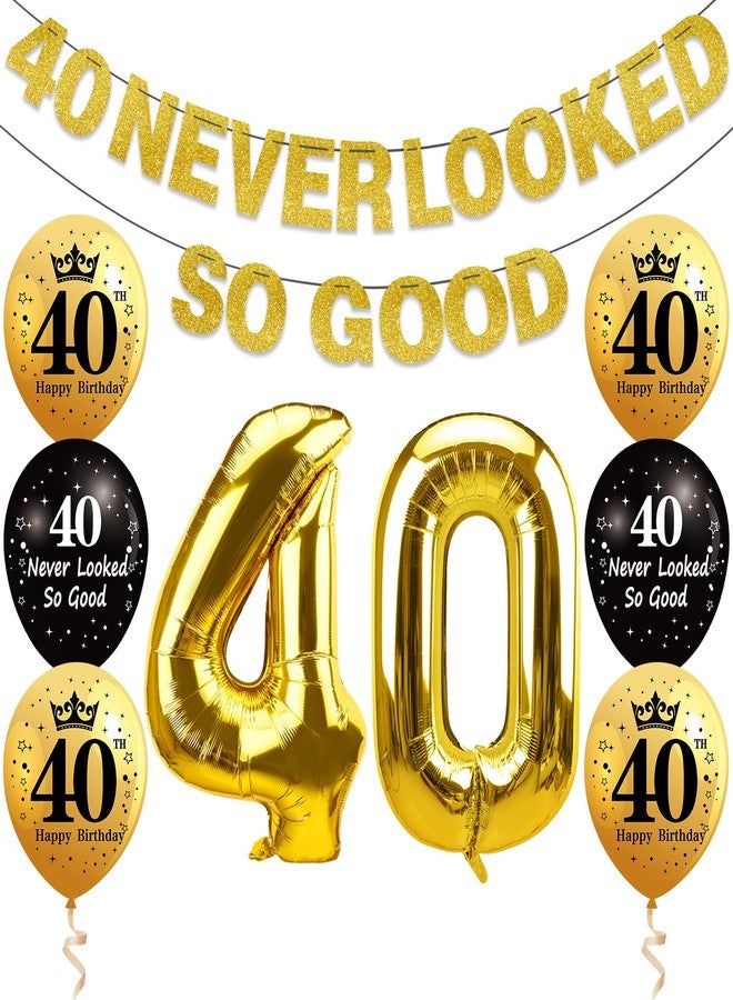 Uiorgui 40th Birthday Decorations for Men Women, Black Gold 40 Never Looked So Good Banner 40 Foil Balloons Happy 40th Birthday Party Supplies 9 PCS - Image 1