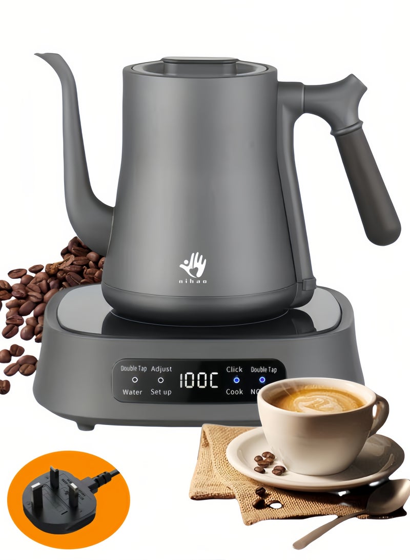 نيهاو غلاية متعددة الوظائف بتصميم عنق الإوزة، غلاية قهوة V60، تعبئة المياه تلقائيًا، مضخة قاع أوتوماتيكية للغلي السريع، غلاية كهربائية 1000 مل، قوة 1000 واط، تنظيم حرارة بعجلة تحكم مع شاشة عرض رقمية LED، عزل تلقائي، مصنوعة من الفولاذ المقاوم للصدأ 304، مناسبة للاستخدام في المنزل والمكتب - رمادي داكن - Image 1
