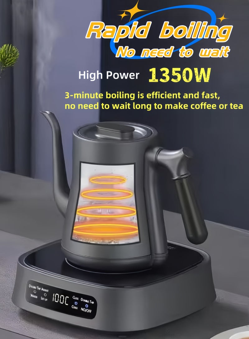 نيهاو غلاية متعددة الوظائف بتصميم عنق الإوزة، غلاية قهوة V60، تعبئة المياه تلقائيًا، مضخة قاع أوتوماتيكية للغلي السريع، غلاية كهربائية 1000 مل، قوة 1000 واط، تنظيم حرارة بعجلة تحكم مع شاشة عرض رقمية LED، عزل تلقائي، مصنوعة من الفولاذ المقاوم للصدأ 304، مناسبة للاستخدام في المنزل والمكتب - رمادي داكن - Image 5