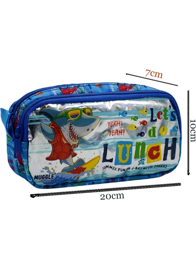 muggle 2 Compartment Cute Shark Pencil Bag BLUE(MU-0082)