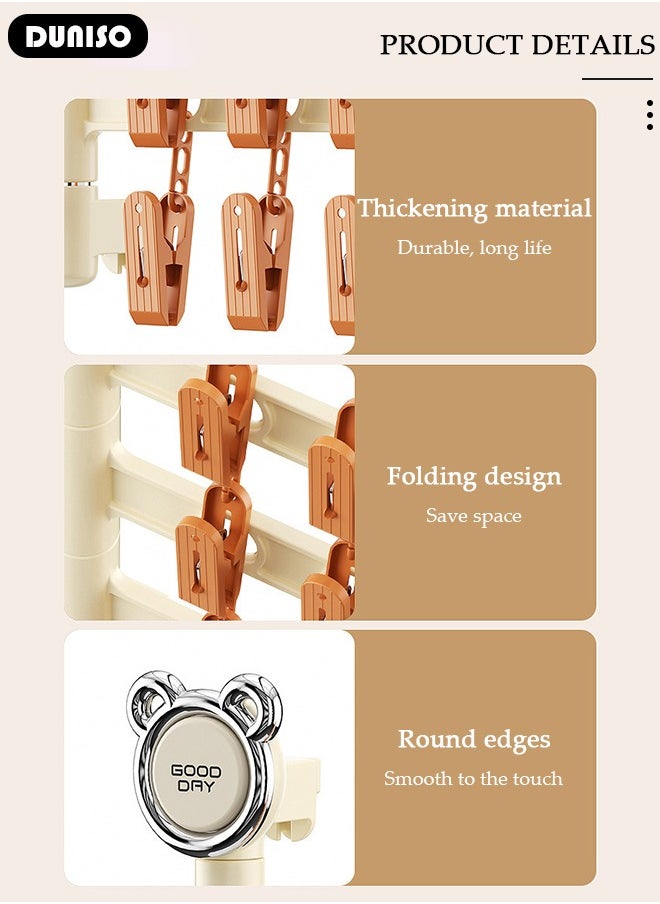 DUNISO 4 Layer Suction Cup Drying Rack,Wall Mount Sock Drying Rack,Foldable Clothes Hanger for Travel and Household Use, Space-Saving Clothes Drying Rack with Suction Cups Laundry Clips, Underwear Socks Hanger for Balcony, Window, Bathroom  - Image 2