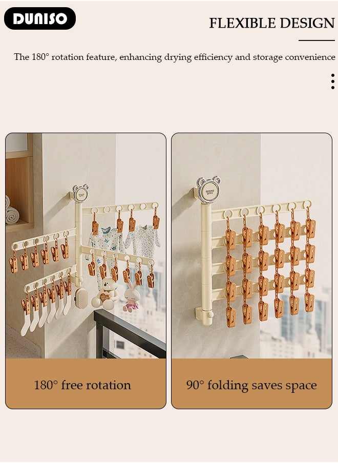 DUNISO 4 Layer Suction Cup Drying Rack,Wall Mount Sock Drying Rack,Foldable Clothes Hanger for Travel and Household Use, Space-Saving Clothes Drying Rack with Suction Cups Laundry Clips, Underwear Socks Hanger for Balcony, Window, Bathroom  - Image 3
