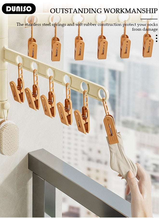 DUNISO 4 Layer Suction Cup Drying Rack,Wall Mount Sock Drying Rack,Foldable Clothes Hanger for Travel and Household Use, Space-Saving Clothes Drying Rack with Suction Cups Laundry Clips, Underwear Socks Hanger for Balcony, Window, Bathroom  - Image 5