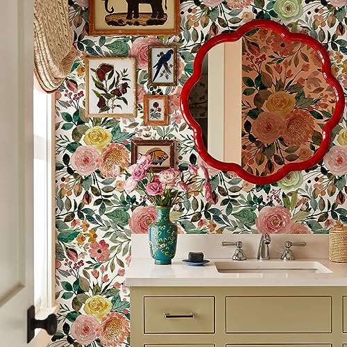 JiffDiff Floral Wallpaper Peel and Stick Removable Contact Paper Peony Roses Wallpaper Nursery Wall Decor (Camellia, 17.3" X 236.2") - Image 3