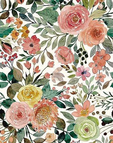 JiffDiff Floral Wallpaper Peel and Stick Removable Contact Paper Peony Roses Wallpaper Nursery Wall Decor (Camellia, 17.3" X 236.2") - Image 1