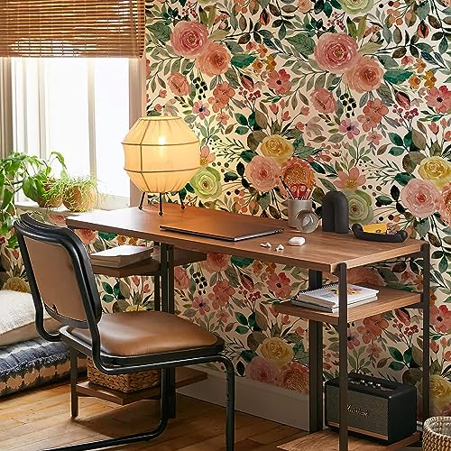 JiffDiff Floral Wallpaper Peel and Stick Removable Contact Paper Peony Roses Wallpaper Nursery Wall Decor (Camellia, 17.3" X 236.2") - Image 4