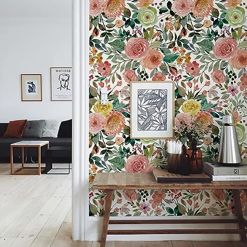 JiffDiff Floral Wallpaper Peel and Stick Removable Contact Paper Peony Roses Wallpaper Nursery Wall Decor (Camellia, 17.3" X 236.2") - Image 2
