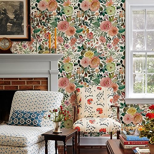 JiffDiff Floral Wallpaper Peel and Stick Removable Contact Paper Peony Roses Wallpaper Nursery Wall Decor (Camellia, 17.3" X 236.2") - Image 5