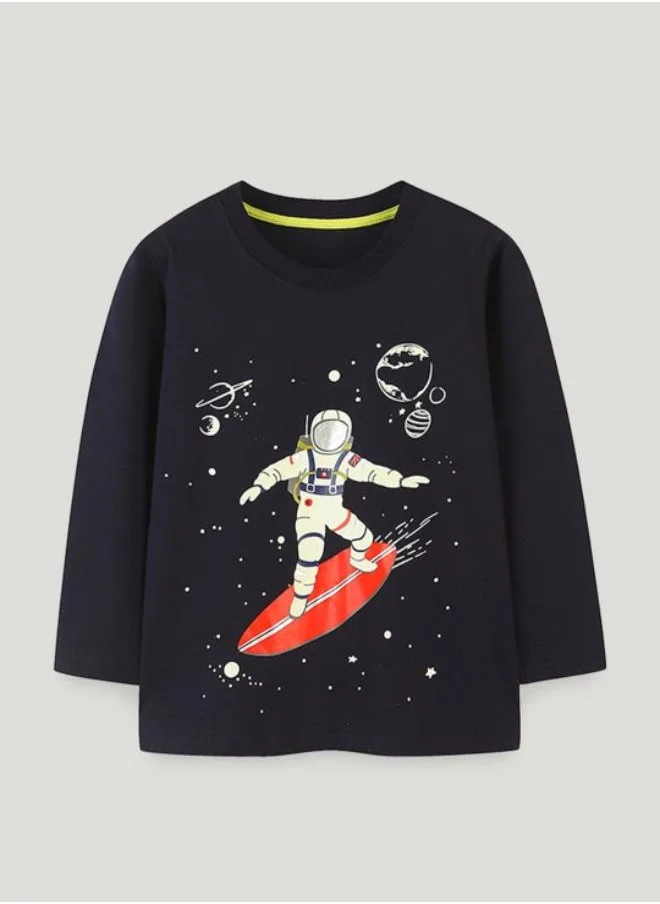 يونيكي Black Printed Long Sleeve Crew Neck T-Shirt