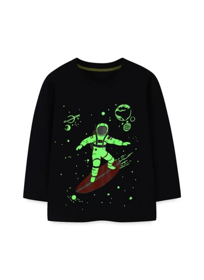 يونيكي Black Printed Long Sleeve Crew Neck T-Shirt