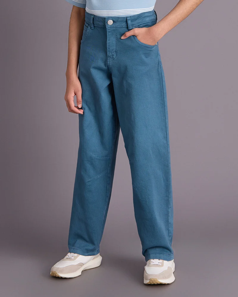 Redtag Boys Blue Baggy Fit Casual Trousers