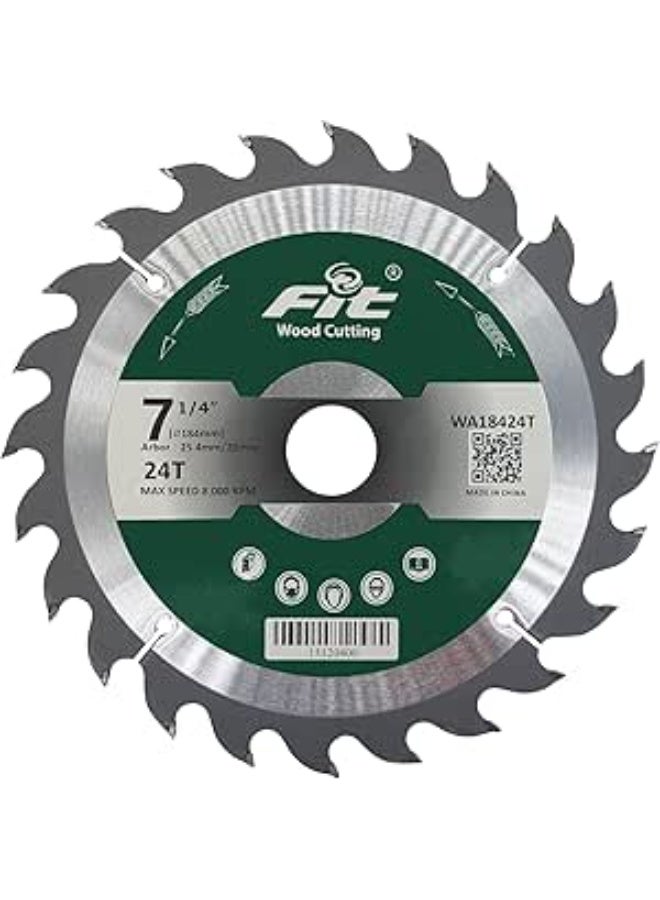 FIT HD 7.25” Wood Cutting Saw Blade – 24T – 2.2mm – 20/25.4mm Bore – WA18424T