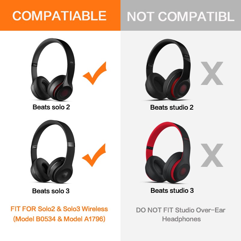 G GVOEARS Gvoears Replacement Ear Pads for Beats Solo 3, Ear Cushions for Beats Solo 2 & Solo 3 Wireless/Wired Headphone, Not Fit Beats Studio On-Ear Headphone with Stronger Adhesive, Added Thickness(Black) - Image 2