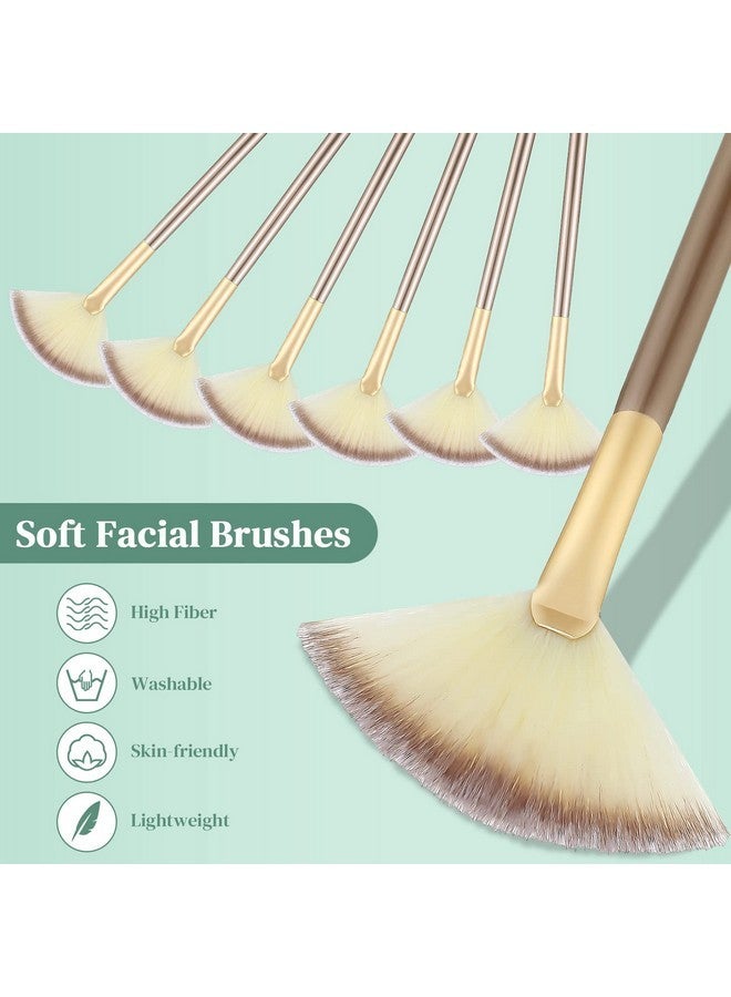 Maitys 6 Pieces Fan Mask Brushes Soft Fan Facial Mask Applicator Tools Brush Makeup Brushes Cosmetic Tools With Handle For Peel Mask Makeup Women(Champagne Hair) - Image 4