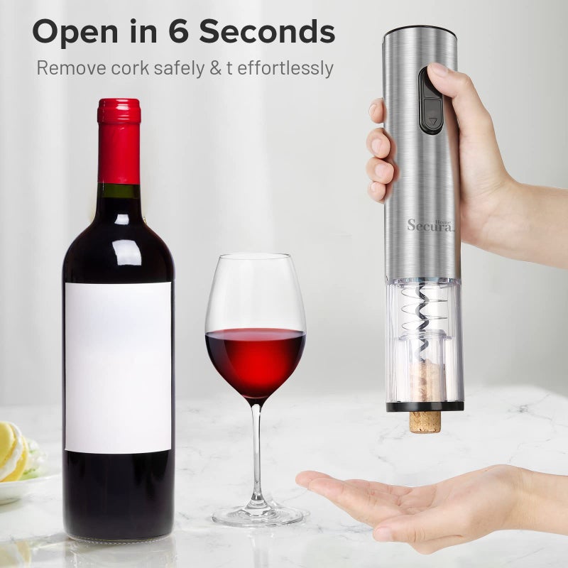 Secura Home Secura Electric Wine Opener Set, Type C Cordless Rechargeable Corkscrew Wine Bottle Opener with Storage Base, Wine Aerator, 2 Vacuum Wine Stoppers, Foil Cutter for Wine Lover Gift Kit  - Image 3