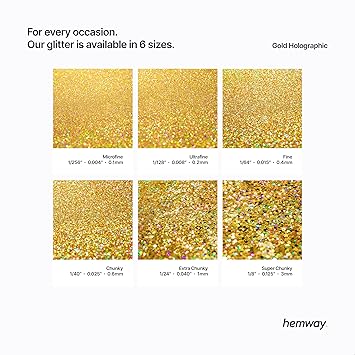 Hemway Ultra Sparkle Glitter Gold Holographic Metallic Flakes for Resin Epoxy Crafts Supplies for Tumblers Festival Hair Face Body Eye Nail Art Decoration 100 g - Image 3