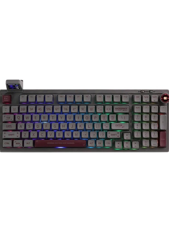 erorex - RT100 97 Keys Gasket BT5.0/2.4G/USB-C Mechanical Keyboard with Customizable Display Screen, Knob, Hot Swappable Socket, 5000mAh Battery for Win/Mac(RT100 Grey, Sea Salt Silent Switch) - Image 1