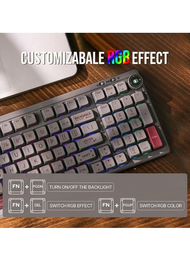 erorex - RT100 97 Keys Gasket BT5.0/2.4G/USB-C Mechanical Keyboard with Customizable Display Screen, Knob, Hot Swappable Socket, 5000mAh Battery for Win/Mac(RT100 Grey, Sea Salt Silent Switch) - Image 1