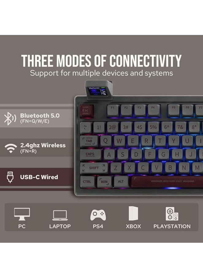 erorex - RT100 97 Keys Gasket BT5.0/2.4G/USB-C Mechanical Keyboard with Customizable Display Screen, Knob, Hot Swappable Socket, 5000mAh Battery for Win/Mac(RT100 Grey, Sea Salt Silent Switch) - Image 1