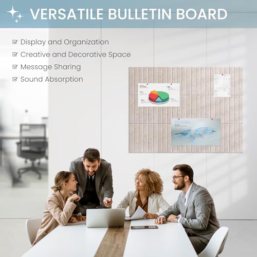Kciplab Large Cork Bulletin Board for Wall 36"x24", 6 Pack Felt Slat Wall Panel Tiles with 50 Pushpins, 30 Safe Removable Adhesive Tabs, Decorative Pin Board Tack Board for Office Home School (Beige, 36"x24") - Image 2