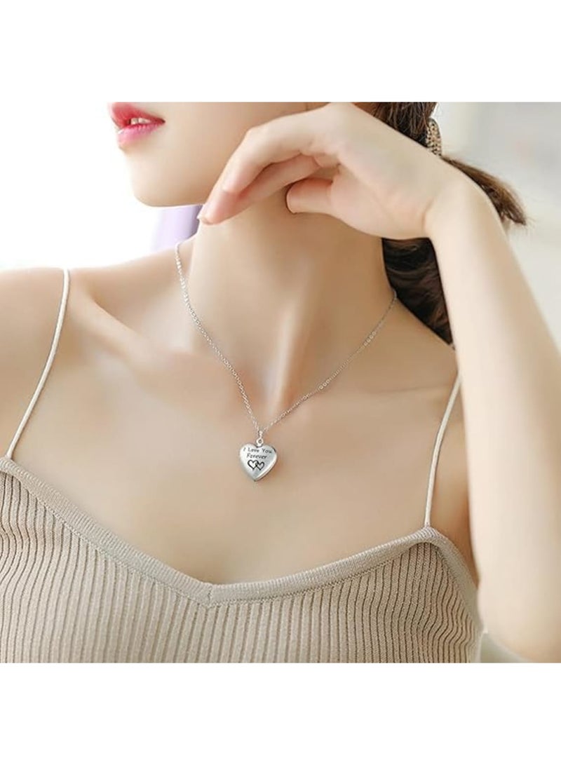 SYOSI Heart Locket Necklace, Silver Photo Lockets with Engraved Text for Girls and Women, Holds Pictures for Personalization, Birthday Gifts and Special Occasions, Adjustable Chain, Silver - Image 4
