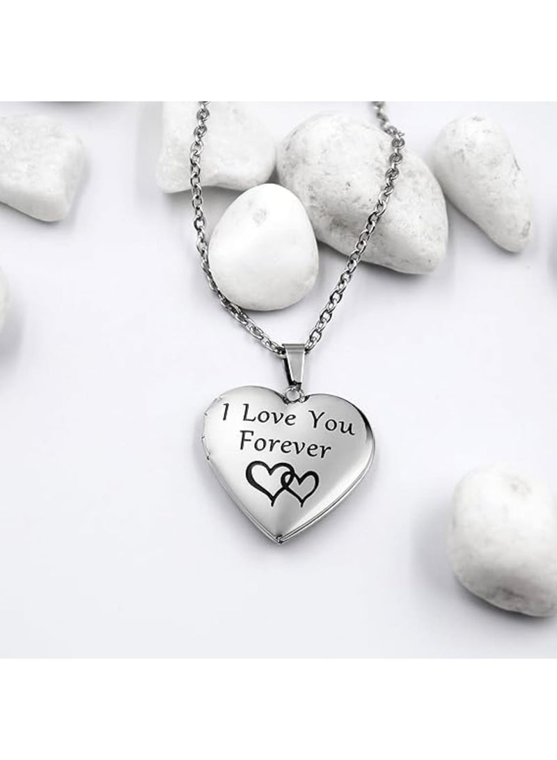 SYOSI Heart Locket Necklace, Silver Photo Lockets with Engraved Text for Girls and Women, Holds Pictures for Personalization, Birthday Gifts and Special Occasions, Adjustable Chain, Silver - Image 2