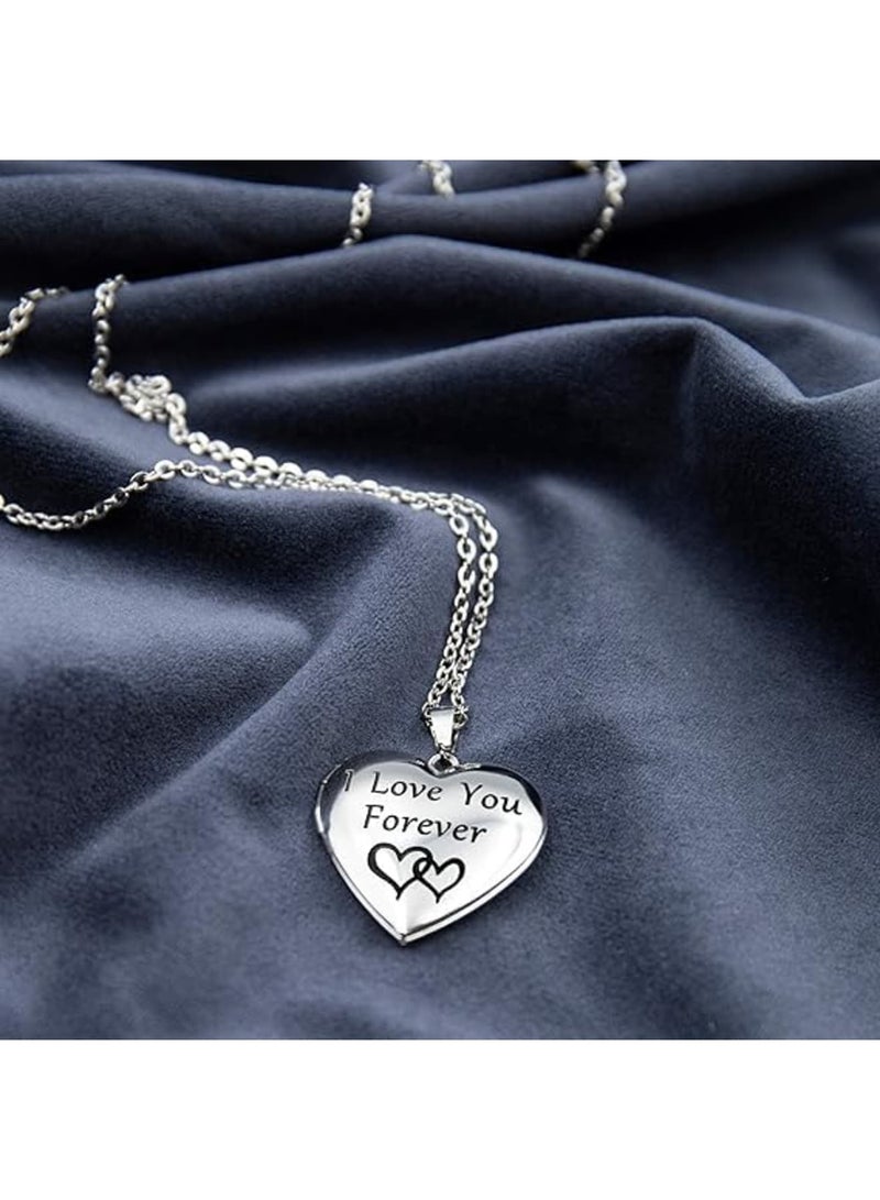 SYOSI Heart Locket Necklace, Silver Photo Lockets with Engraved Text for Girls and Women, Holds Pictures for Personalization, Birthday Gifts and Special Occasions, Adjustable Chain, Silver - Image 3