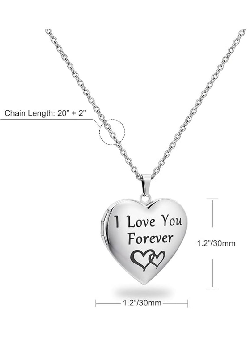 SYOSI Heart Locket Necklace, Silver Photo Lockets with Engraved Text for Girls and Women, Holds Pictures for Personalization, Birthday Gifts and Special Occasions, Adjustable Chain, Silver - Image 5