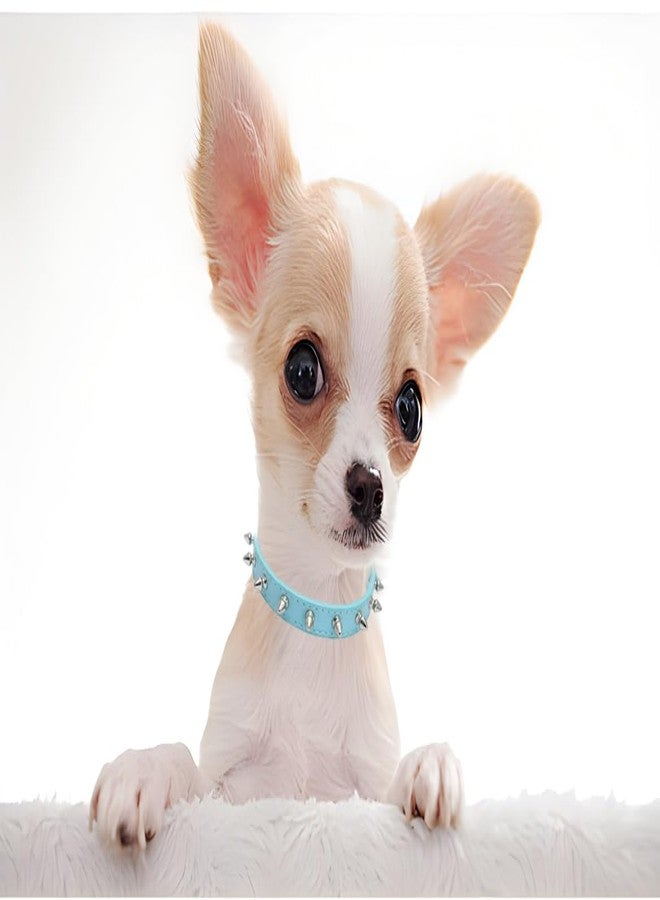 Weimostar Spiked Dog Collar for Small Dogs, Soft Pu Leather Rivet Spike Stud Studded Cat Collars Adjustable for XS Small Breed Pet Teacup Mini Tiny Girl Boy Puppy Kitten Light Blue S - Image 2