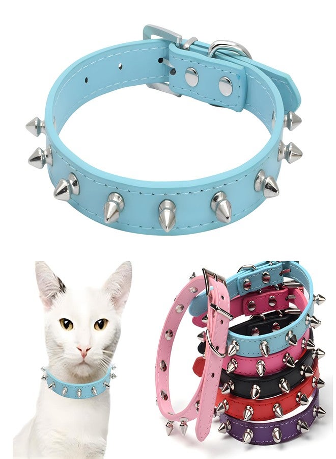 Weimostar Spiked Dog Collar for Small Dogs, Soft Pu Leather Rivet Spike Stud Studded Cat Collars Adjustable for XS Small Breed Pet Teacup Mini Tiny Girl Boy Puppy Kitten Light Blue S - Image 1