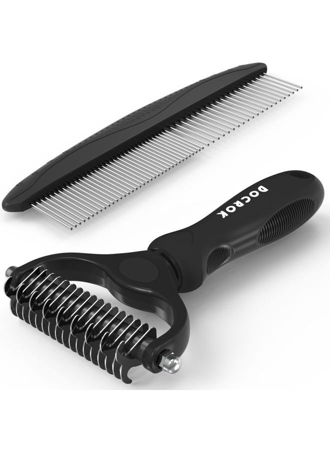 Docrok Pet Grooming Combo: Undercoat Rake, Dematting Deshedding Brush for Long-Haired Dogs and Cats, Black - Image 1