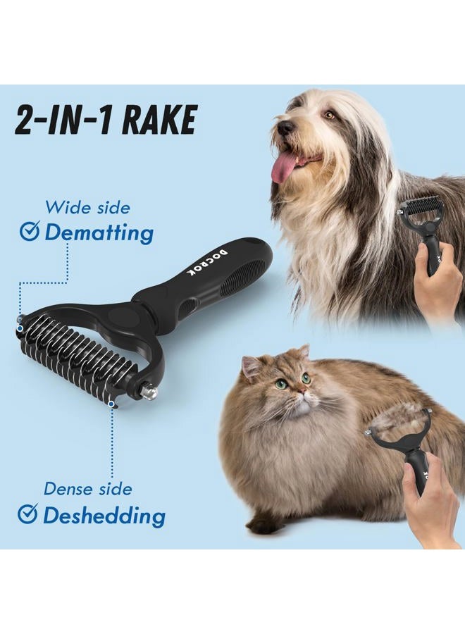 Docrok Pet Grooming Combo: Undercoat Rake, Dematting Deshedding Brush for Long-Haired Dogs and Cats, Black - Image 2