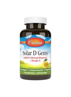 Carlson - Solar D Gems, Vitamin D3 and Omega-3 Supplement, 4000 IU (100 mcg) D3, 115 mg Omega-3 EPA and DHA, Vitamin D Fish Oil Capsule, Bone & Immune Health, Vitamin D Supplement, Lemon, 120 Softgels
