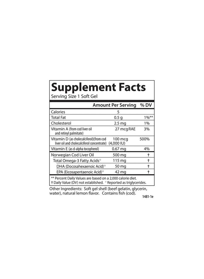 Carlson - Carlson - Solar D Gems, Vitamin D3 and Omega-3 Supplement, 4000 IU (100 mcg) D3, 115 mg Omega-3 EPA and DHA, Vitamin D Fish Oil Capsule, Bone & Immune Health, Vitamin D Supplement, Lemon, 120 Softgels - Image 1