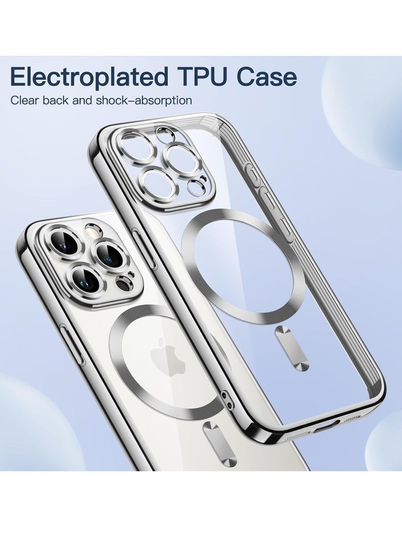 MUNTAQI Electroplated Case for iPhone 15 Pro Max 6.7-Inch, Camera Lens Full Protection, Compatible with MagSafe Wireless Charging, Shockproof Soft TPU Phone Cover (Silver) - Image 2