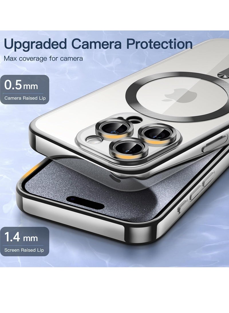 MUNTAQI Electroplated Case for iPhone 15 Pro Max 6.7-Inch, Camera Lens Full Protection, Compatible with MagSafe Wireless Charging, Shockproof Soft TPU Phone Cover (Silver) - Image 4