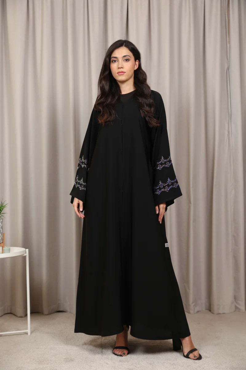Nikias  Classic Buttoned Abaya with Sparkling Crystal Detail by Nikias for Women | Best Price UAE