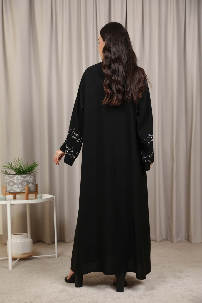 Nikias  Classic Buttoned Abaya with Sparkling Crystal Detail by Nikias for Women | Best Price UAE