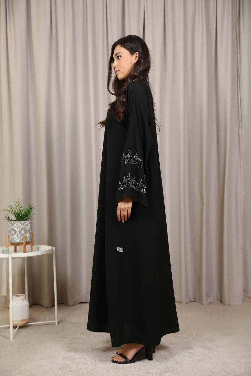 Nikias Classic Buttoned Abaya with Sparkling Crystal Detail by Nikias