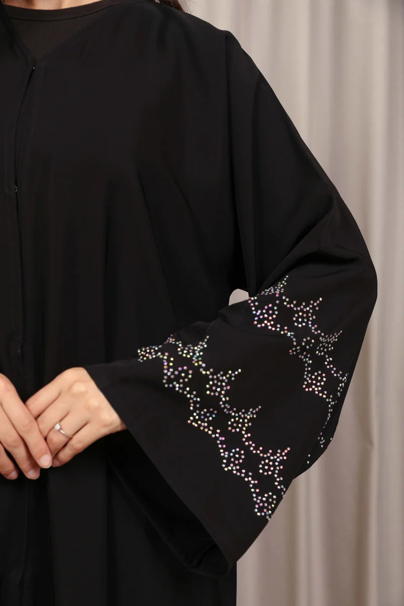 Nikias  Classic Buttoned Abaya with Sparkling Crystal Detail by Nikias for Women | Best Price UAE