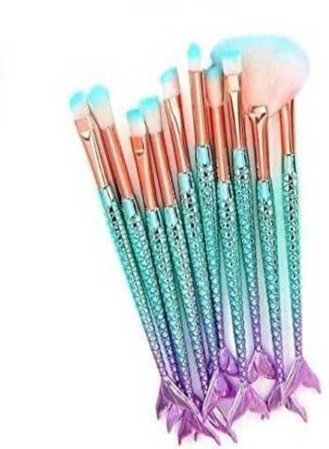 SUNISA Multicolour Soft Bristles 10 Mermaid Makeup Brushes Set for Womens & Girls - (Pack of 10) - Image 2