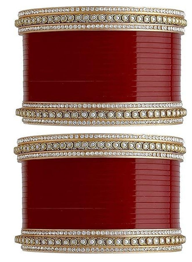 BANGLESKART طقم أساور زفاف بنجابية من بانجلس كارت باللونين العنابي والذهبي | أساور زفاف من النحاس المطلي بالذهب ومطلية يدويًا بالخرز للنساء والفتيات | تشورا عرقية تقليدية - Image 1
