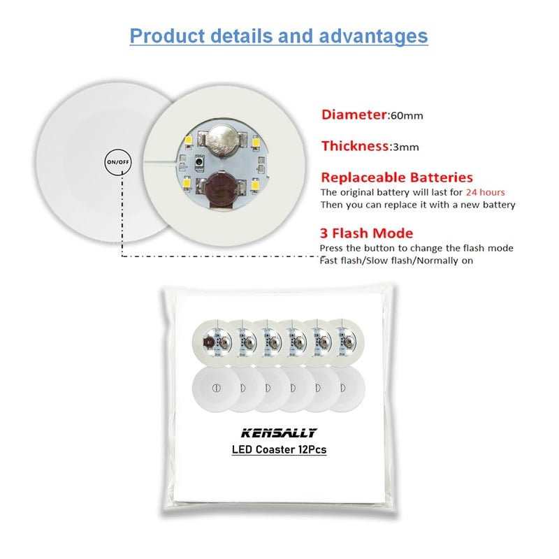 Kensally 12Pcs LED Coaster, LED Sticker Lights, LED Bottle Lights Cup Holder Lights for Wine Liquor Bottle, Bottle Sparklers for Champagne, Party, Bar, Colorful - Image 2