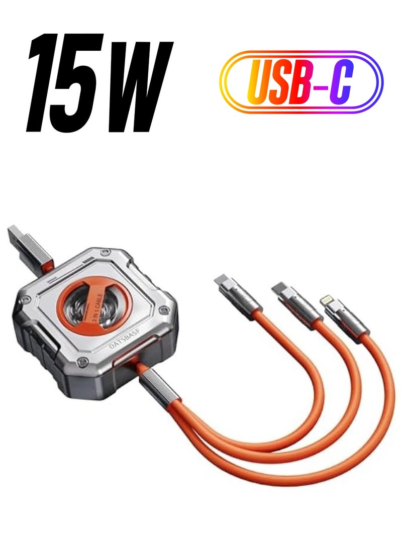 Oatsbasf Multi Charging Cable, 3 in 1 USB Charging Cable with Type C, Micro USB, Phone Port, Compatible Cell Phones Tablets Universal Use (4ft/Orange) - Image 1