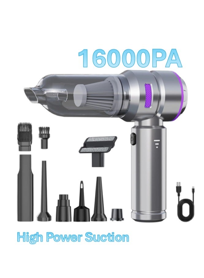 XVersion Car Vacuum 2-in-1 Handheld Vacuum Cleaner & Compressed Air Duster. Car Vacuum Cleaner Strong, 3-Speed 16,000PA & Electric Dust Blower for Electronics, Car, Kichen, PC (Gray with Purpel) - Image 1