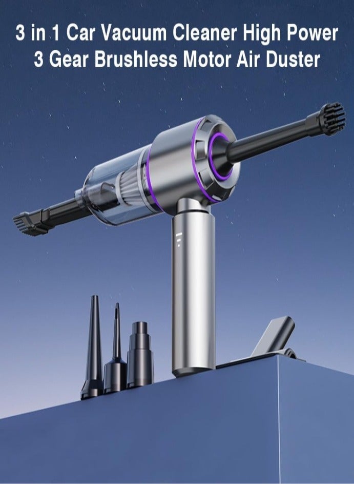 XVersion Car Vacuum 2-in-1 Handheld Vacuum Cleaner & Compressed Air Duster. Car Vacuum Cleaner Strong, 3-Speed 16,000PA & Electric Dust Blower for Electronics, Car, Kichen, PC (Gray with Purpel) - Image 3