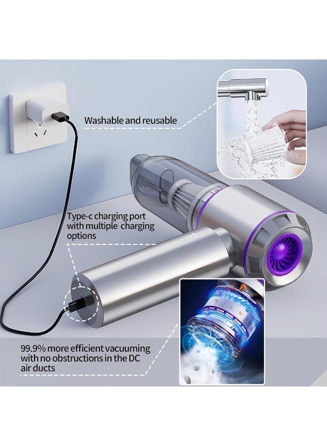 XVersion Car Vacuum 2-in-1 Handheld Vacuum Cleaner & Compressed Air Duster. Car Vacuum Cleaner Strong, 3-Speed 16,000PA & Electric Dust Blower for Electronics, Car, Kichen, PC (Gray with Purpel) - Image 3